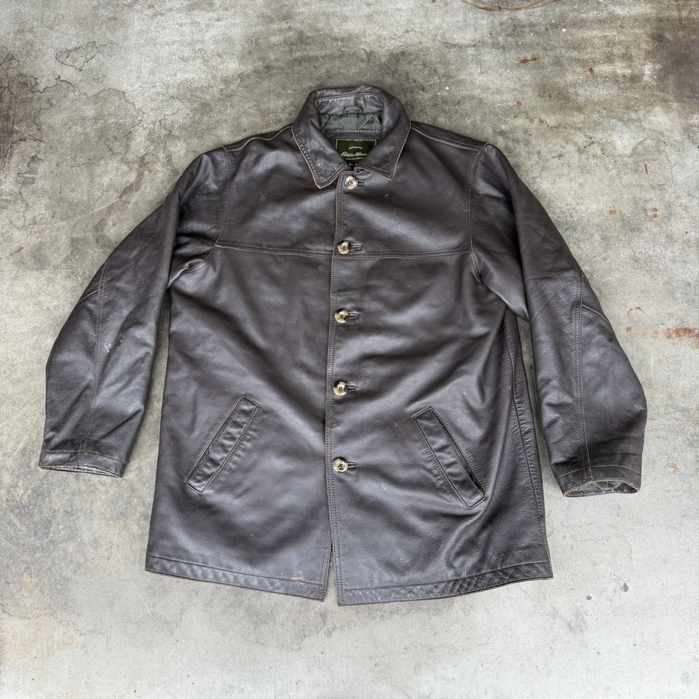 Eddie Bauer Leather Jacket Men's XL Black Button Up Thinsulate Lined
